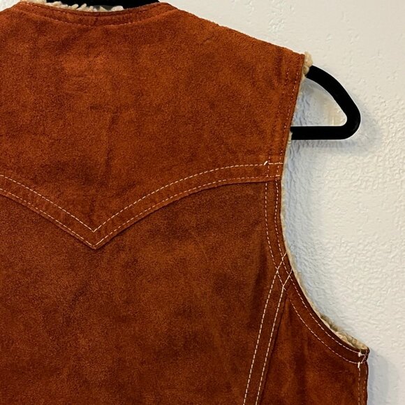 Vintage Grais 70s Sueded Shearling Style Western Leather Vest Small - Picture 10 of 15
